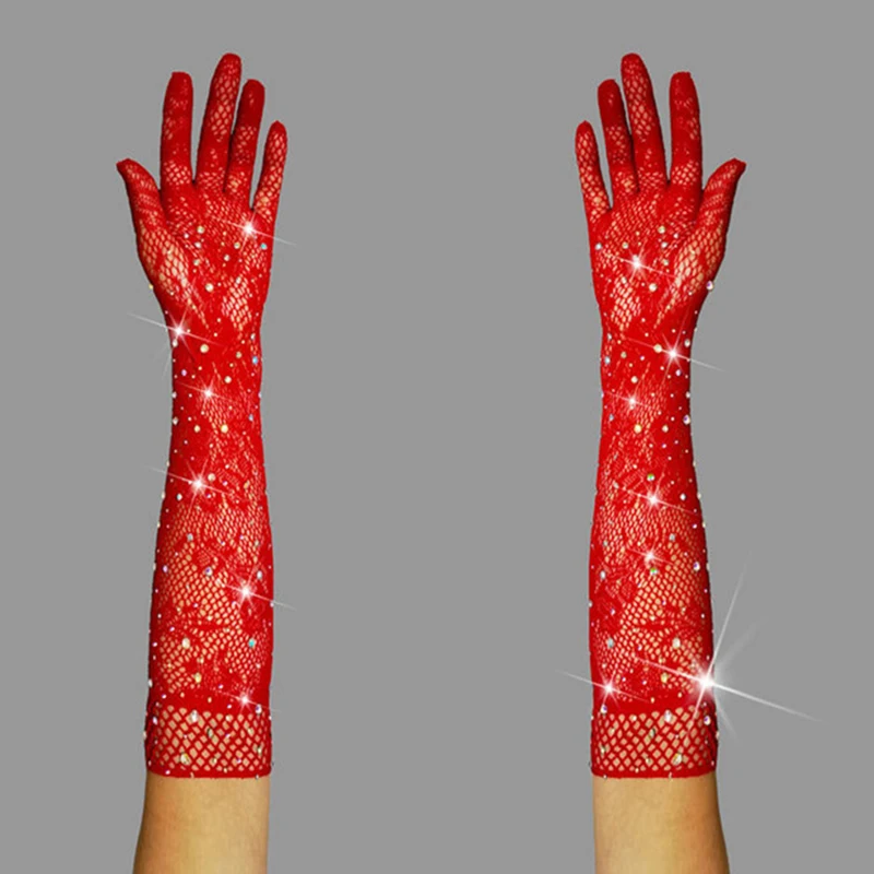 Сексуальные блестящие кружевные перчатки для косплея ночного клуба без пальцев