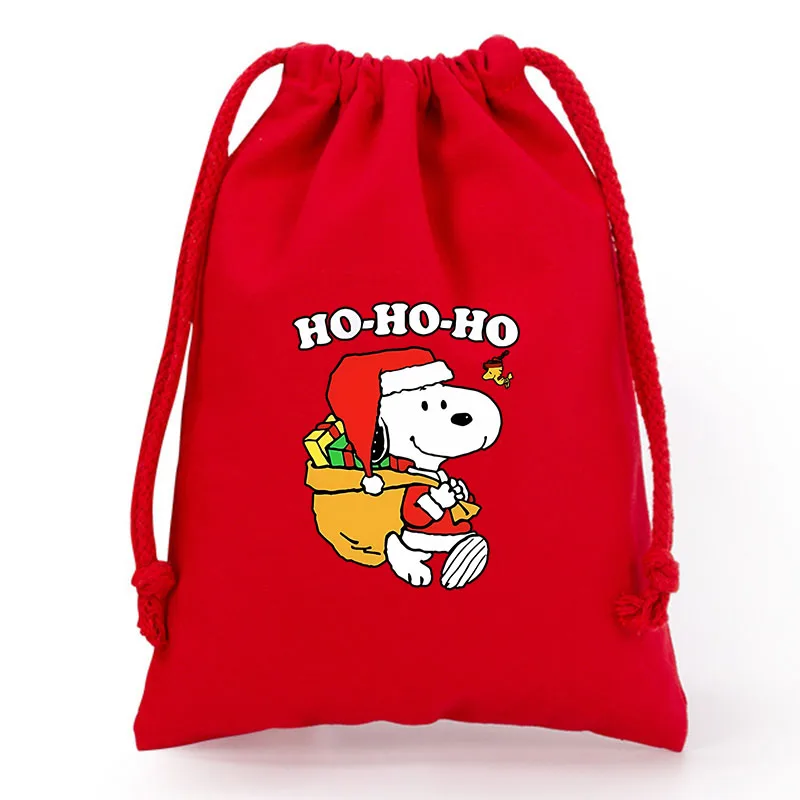 Snoopys Christmas Drawstring Bag Red New Year Woodstock Xmas Gift Bags Dustproof Candy Snacks Storage Pouch