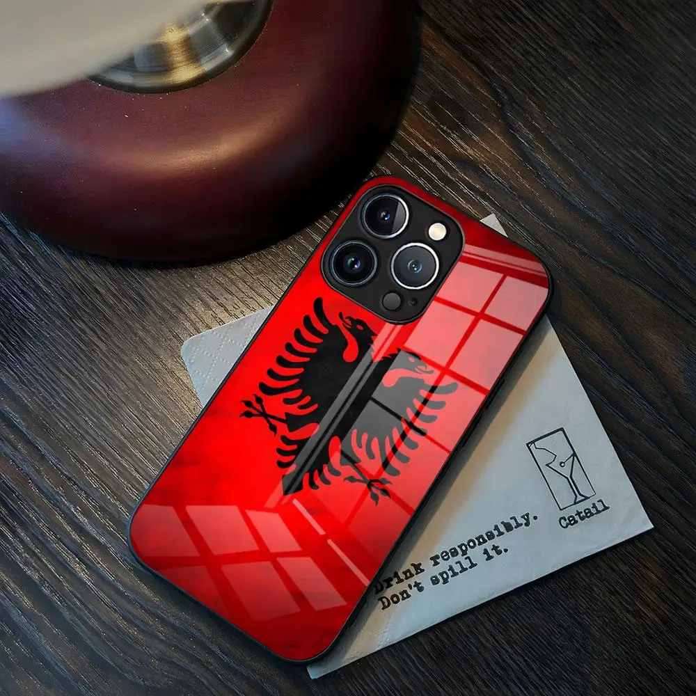 Albania Flag Phone Case For Iphone 16 15 13 12 Personalized Printing 14 11 Pro Max Mini X Xr Xs 8 7 Puls 6 Glass Luxury Coque 20
