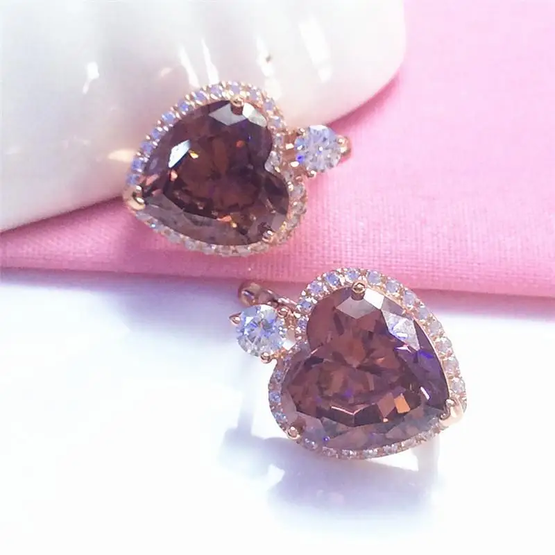 

585 purple gold plated 14k rose gold ruby heart crystal earrings for women exquisite luxury palace style wedding jewelry