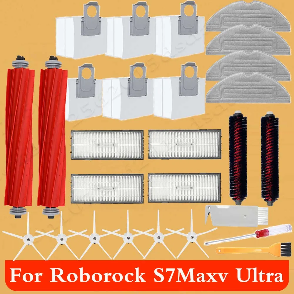 

For Roborock S7 MaxV Ultra S7pro ultra Accessories S7 MaxV Plus Main Side Brush Mop Hepa Filter Dust Bag Robot Xiaomi Appliance