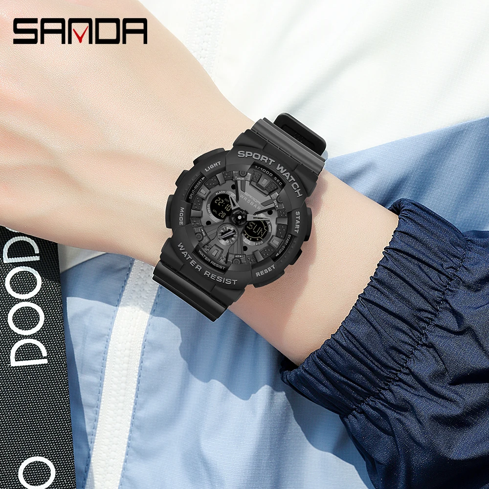 SANDA Multifunctional Electronic Womenes Watch 50M Waterproof Dual Display Luminous LED Digital Watch Fashion Women Clock 6068