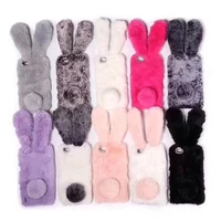 rabbit warm fur cases for lg q6 q7 q8 v30 v20 v10 phone case for lg stylo 6 g7 g6 g5 g4 g3 g8 with bling dimand soft shell cover
