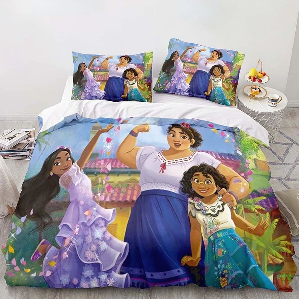 

Hot Disney Encanto Bedding Set Cute Cartoon Anime Figure Girl's Bed Sheets King Full Size Bed Home Textile