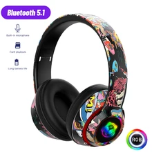 Wireless Gamer Headphone For Cell Phone with mic RGB Light Bluetooth5.1 Gaming headset For Kids PC PS4 Gamer Support TF Card