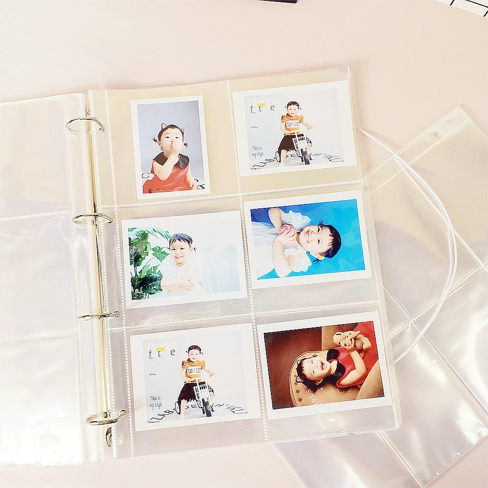 

A4 Twill Clear 4 Ring Binder Photocard Refill Large Photo Album Page Sleeves Card Book Notebook 8 Pocket Planner Office Supplies