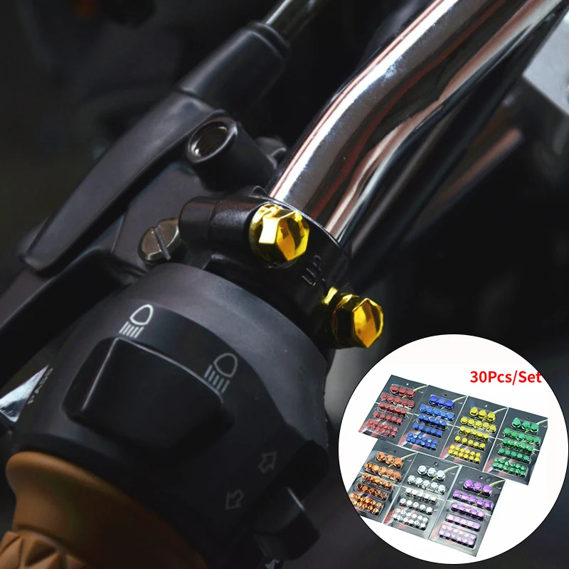 

30Pcs/Set Motorcycle Accessories Head Screw Nut Bike Electroplated Cap Cover Fits Decoration Cover Bicycle Handle Cover