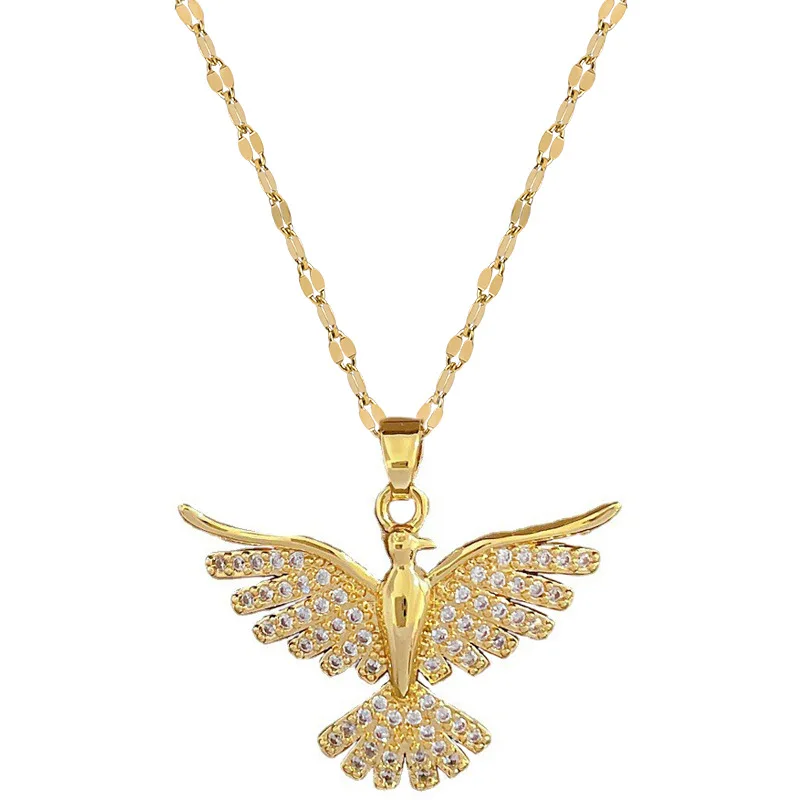 DIEYURO 316L Stainless Steel Phoenix Eagles Pendant Necklace For Women Girl 2023 New Trend Choker Neck Chain Jewelry Gift Party