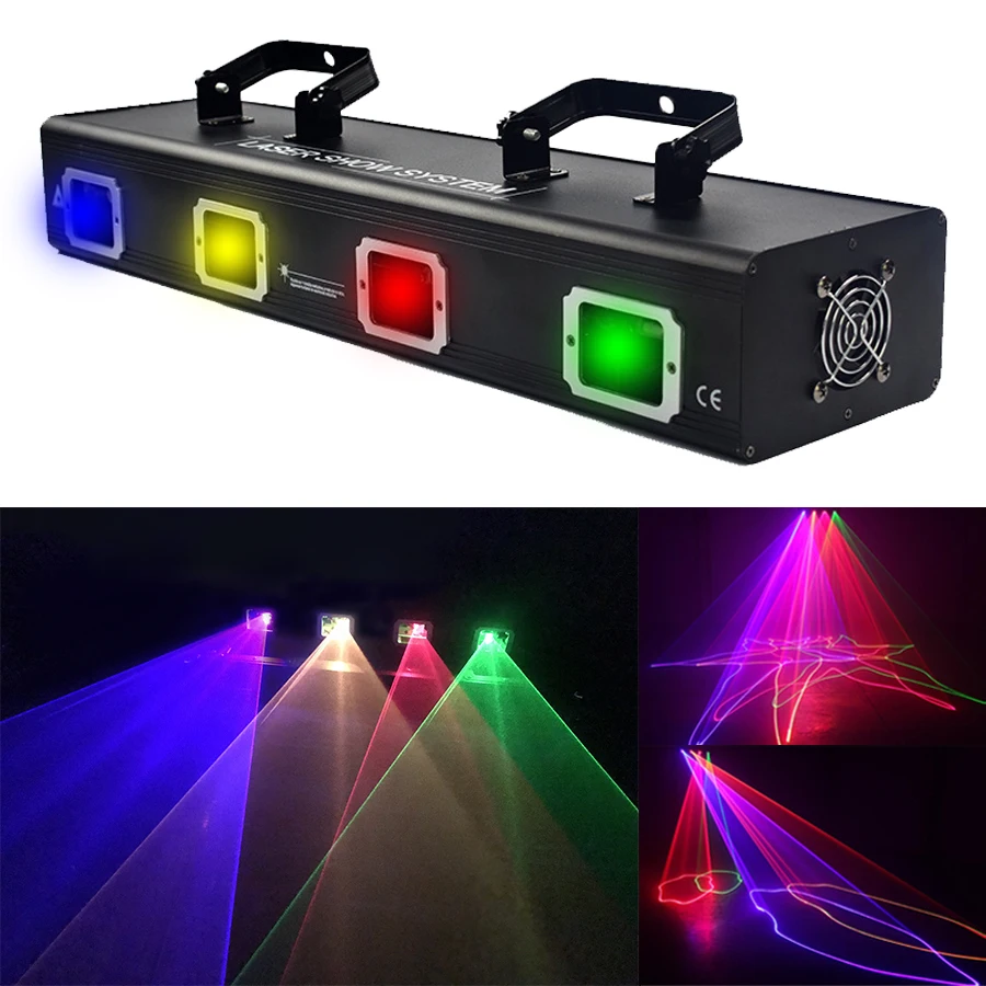 

Hot-selling four-head laser light RGBY four-color and RG two-color, professional DMX512 is suitable for disco dj music party