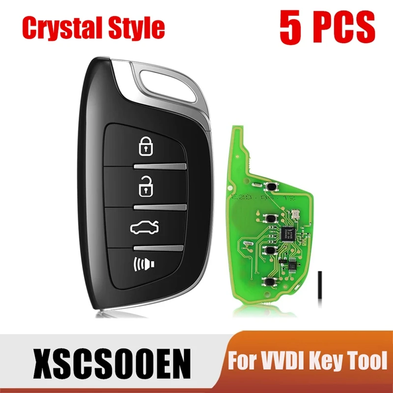 

5 PC Xhorse XSCS00EN Universal Smart Remote Key Fob 4 Buttons Colorful Crystal Style Black + Silver For VVDI Key Tool 5Pcs/Lot