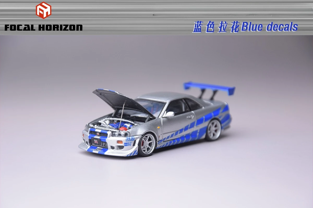 Фото Focal Horizon FH 1:64 R34 Fast Furious C-West FNF Серебристо-синяя модель автомобиля №3