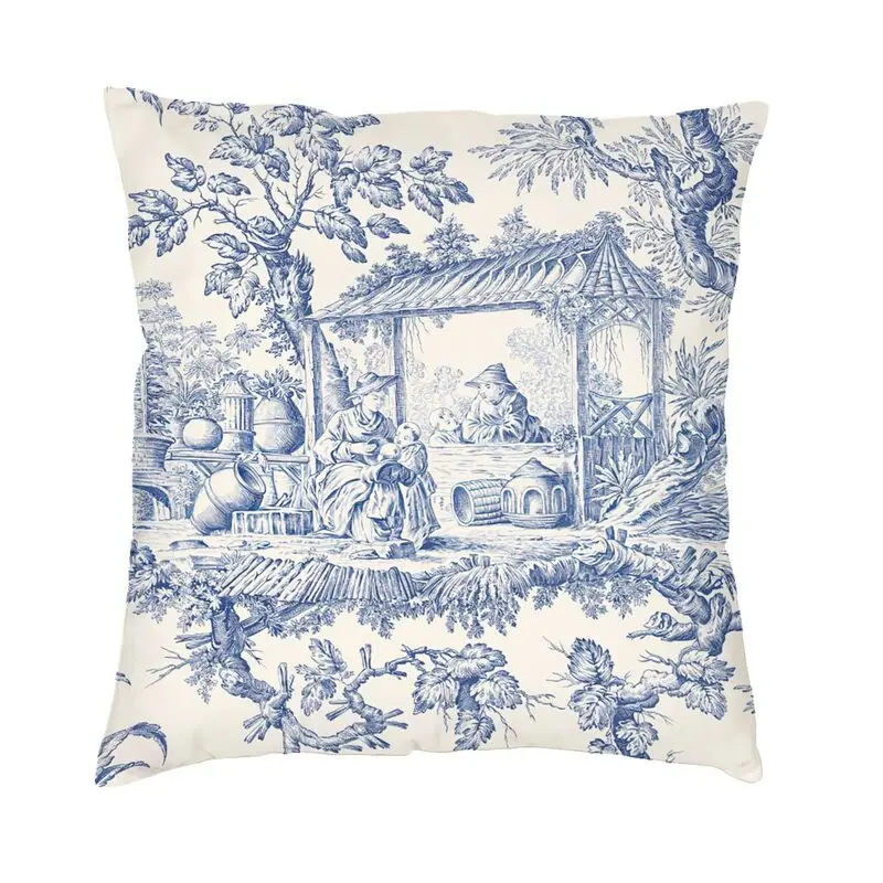 

Toile De Jouy Navy Blue Motif Pattern Cushion Cover 45x45cm Classic French Style Throw Pillow Case for Sofa Car Pillowcase Decor