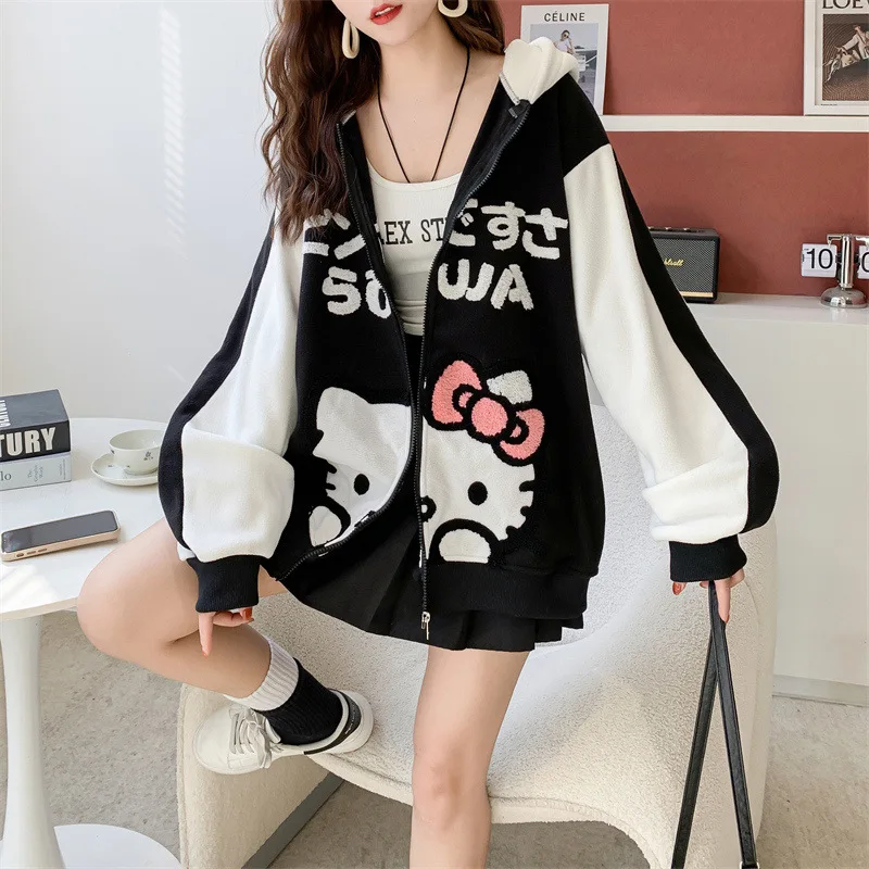 Sanrio Hello Kitty толстовка на молнии для девочек свободный кардиган пальто уличная