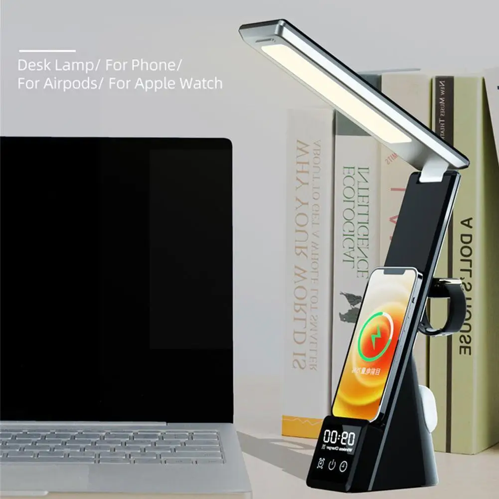 

Led Table Lamp 15w Wireless Charger For Fast Charging Station Multi-function Clock Charge Dock Stand W8a3