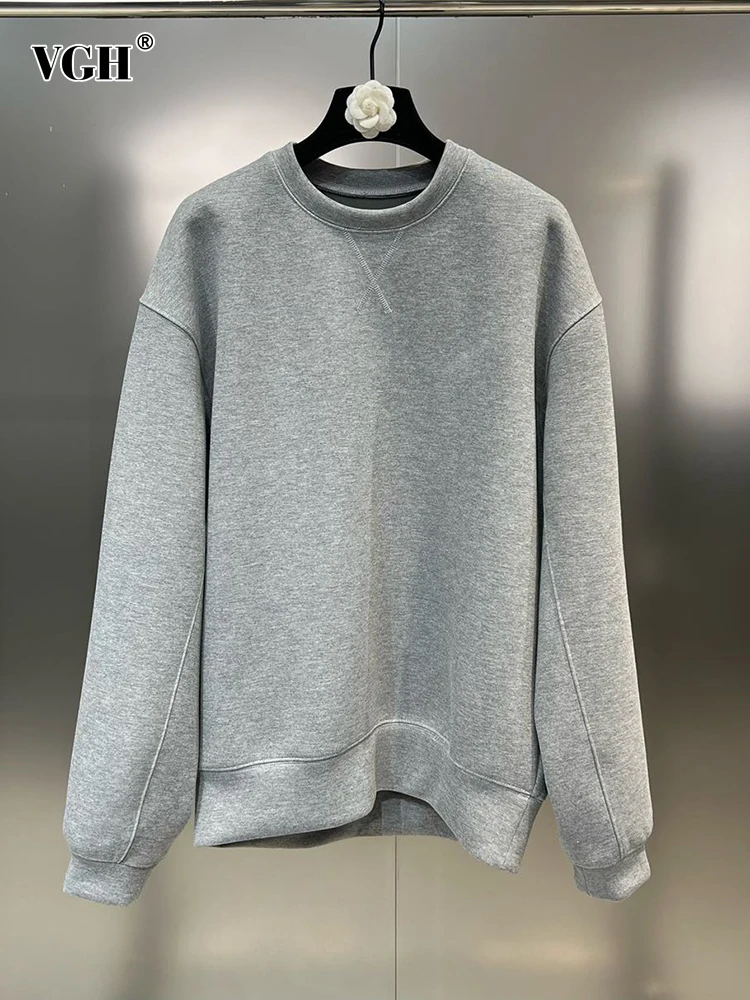 

Однотонные минималистичные свободные свитшоты VGH для женщин, повседневный пуловер с круглым вырезом и длинным рукавом, свитшот, женская модная одежда, новинка