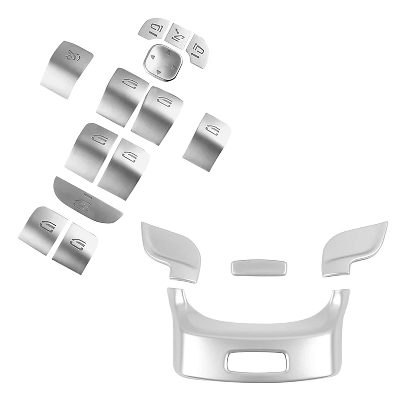 

4 Pcs Car Console Armrest Storage Box Cover Trim & 13 Pcs Car Panel Covers Stickers Window Glass Lifting Buttons