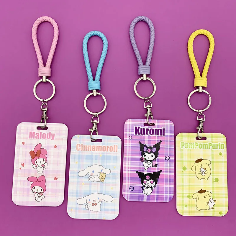 

Kawaii Sanrio держатели Id карт My Melody Cinnamoroll милый клетчатый студенческий чехол для детей кампус карточный ремешок защитный рукав