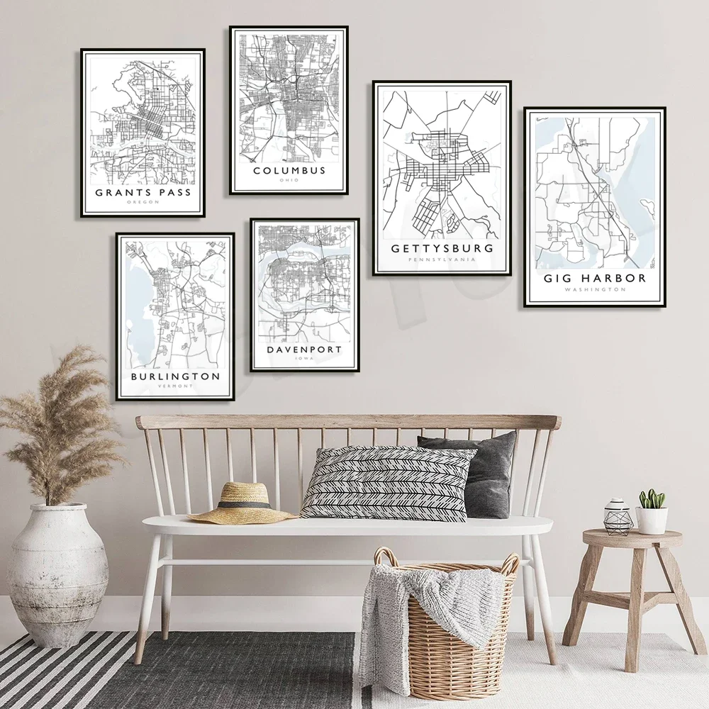 Фото Iowa, Colorado, Oregon, Boston, El Paso, Burlington Vermont, Gettysburg Pennsylvania, Fredericton New Brunswick cities map poste №1