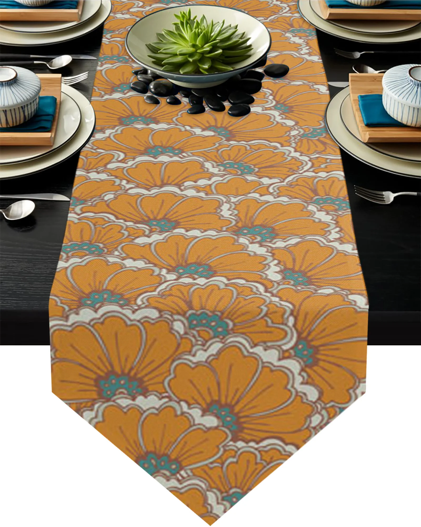 

Современная скатерть из хлопка и льна, декоративная хлопковая льняная скатерть с оранжевой текстурой, цветочным принтом растений, для укра...