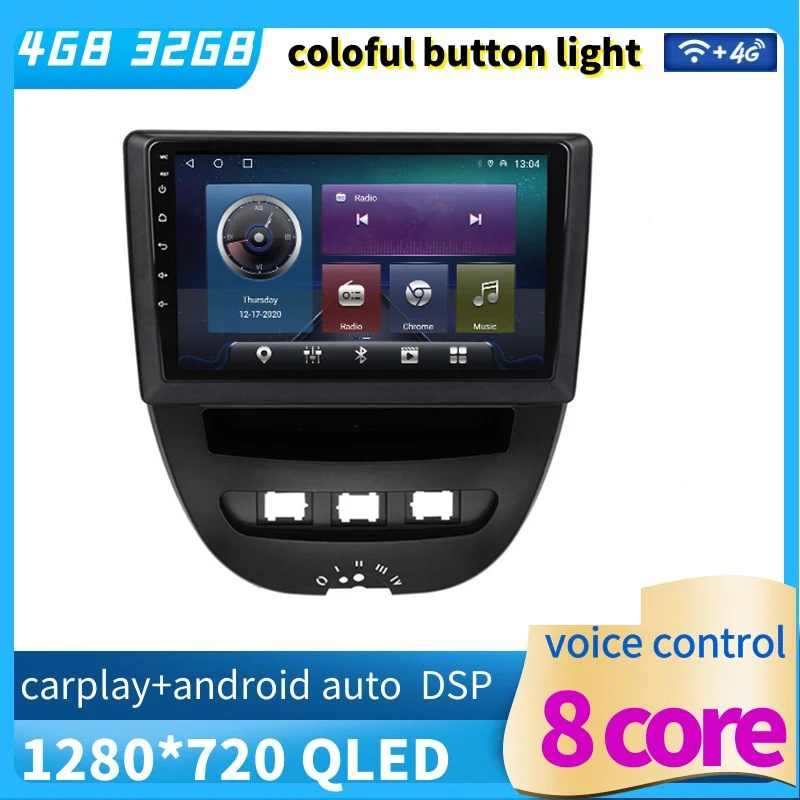 

10,1 "Восьмиядерный 1280*720 QLED экран Android 12 Автомобильный GPS Видео плеер навигация для Peugeot 107 Toyota Aygo Citroen C1 2005-2014