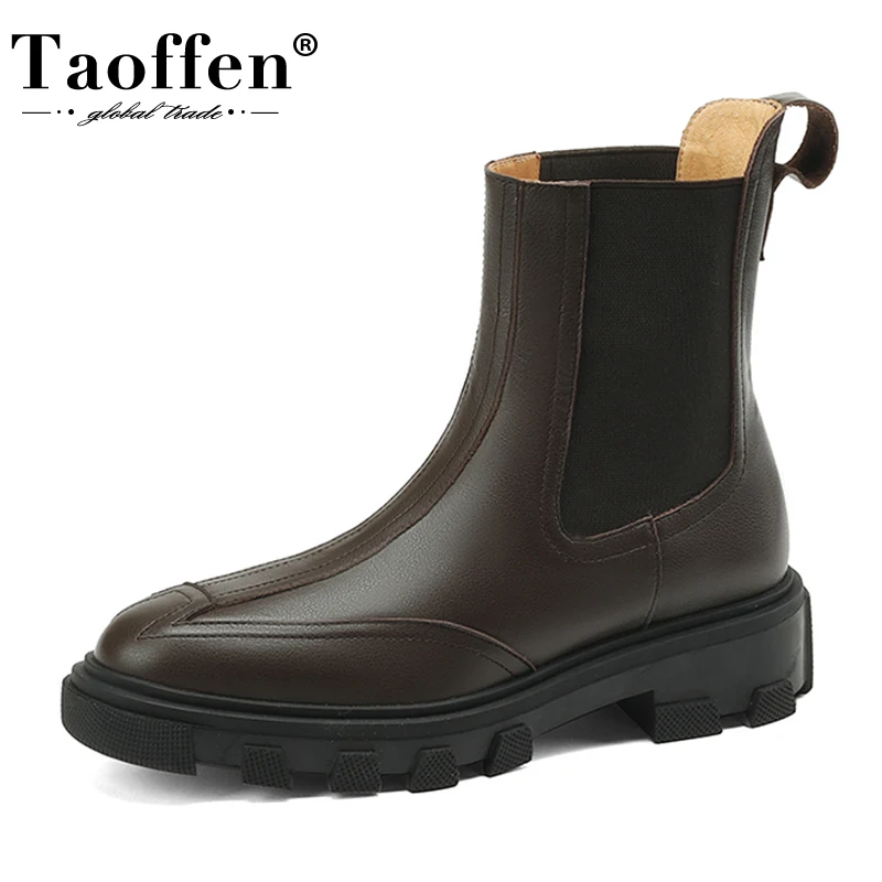 

Taoffen 2023 New Trend Women Ankle Boots Real Leather Winter Women'S Shoes Fashion Causal Ladies Short Boots Footwear