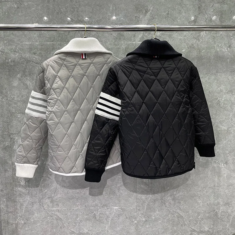 Jacket Loose Patchwork Winter 2021 New Pullover Striped Turn Downe Collar Thick Winter Casual Coat Cotton Clothes Men