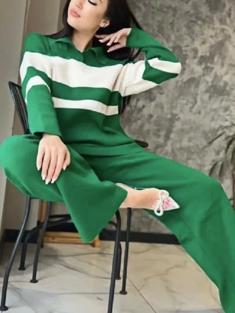 

Women's Knitted Suit Autumn Winter Thick Warm Tracksuits Loose Two Piece Sets Outfit Knitwear Suit Loose Wide Pants for Women