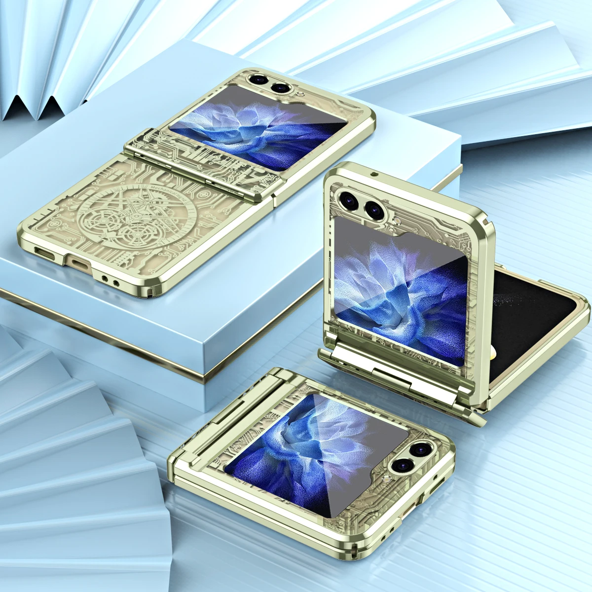 

Plating Clear Hinge Mechanical Case For Samsung Galaxy Z Flip 5 Shockproof Transparent Acrylic PC Phone Cover Z Flip 4 3 Coque
