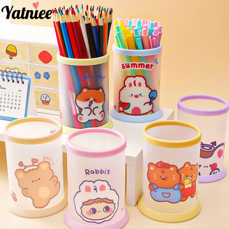 

1PCS Creative Cartoon Round Folding Pen Holder Storage Container Pen Pencil Holders Desk Organizers School Office Stationery