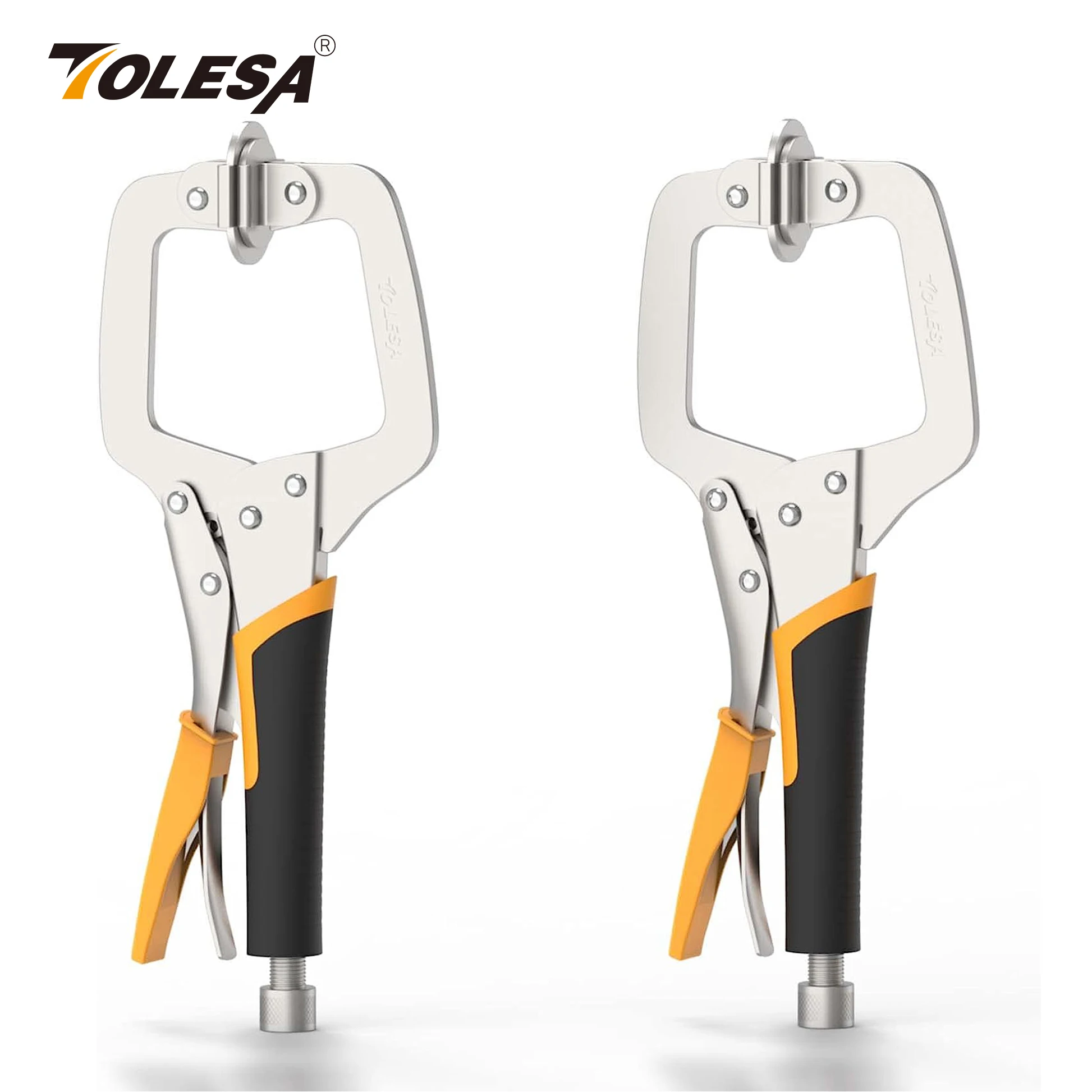 2PCS Metal Face Clamps for Woodworking TOLESA 9 Inch Pocket Hole Jig Clamp Heavy Duty C Clamp Set Welding Clamps with Swivel Pad