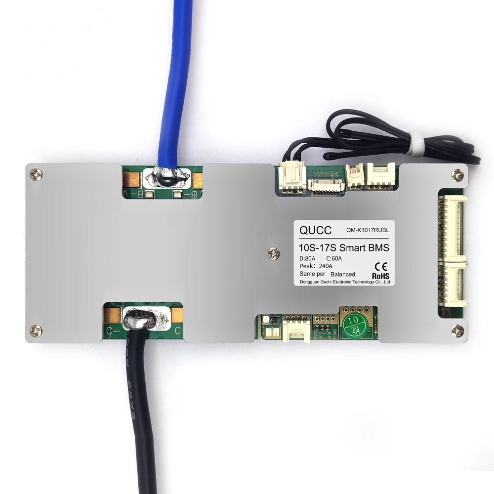 Qucc 60A 80A 10S 12S 13S 14S 15S 16S 17S Smart BMS 36V 48V 60V Lithium Battery Balance Module With Switch Bluetooth APP Uart NTC