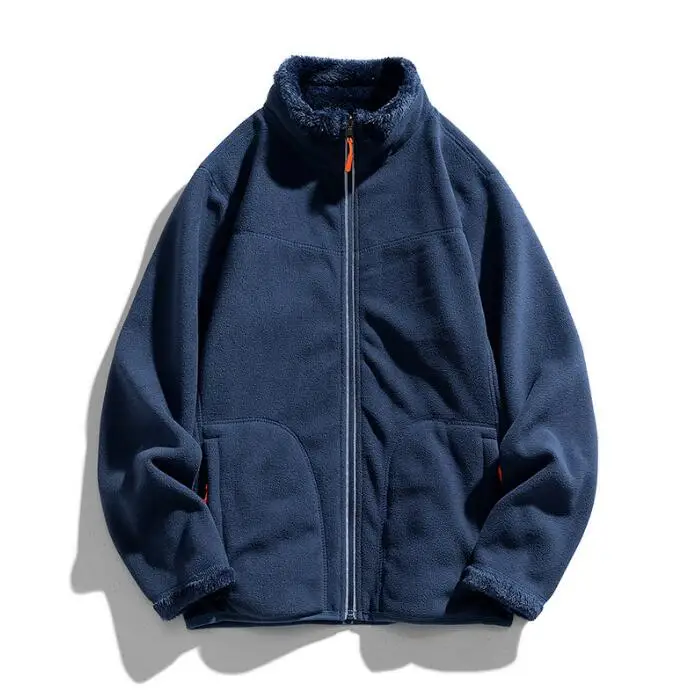 

reversible zip up jackets for mens jacket winter Coral velvet fleece jacket coat jaqueta de frio maculina men clothing