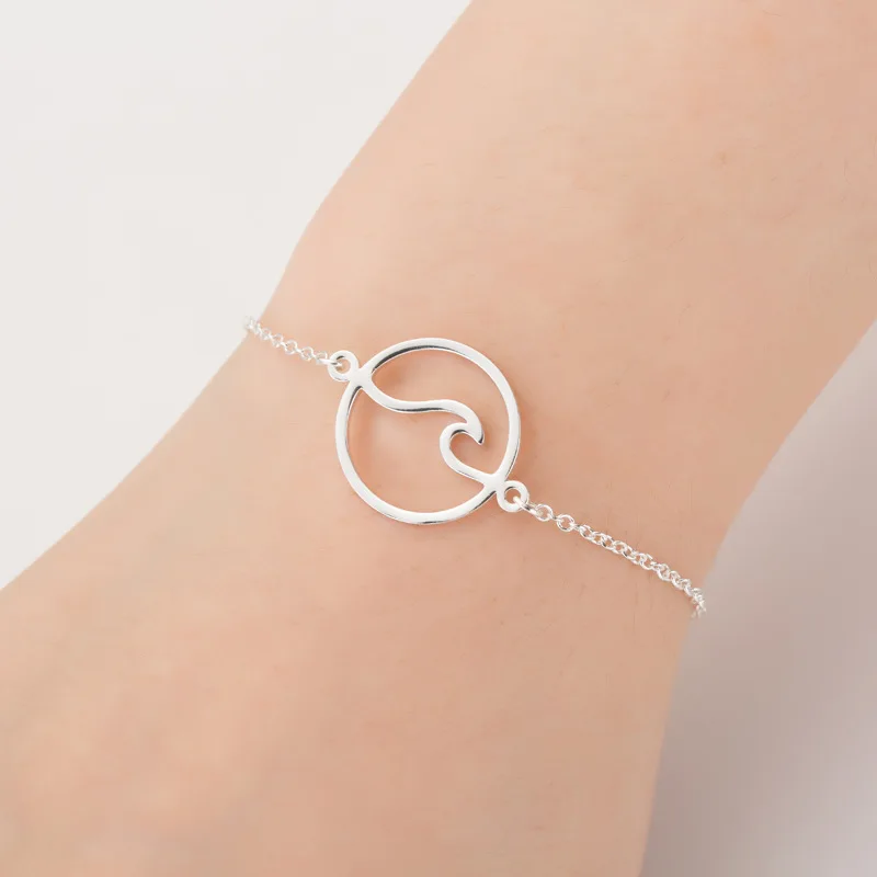 

Fashion Gold Silver Plated Stainless Steel Adjustable Women Charm Sea Ocean Wave Bracelet Jewelry