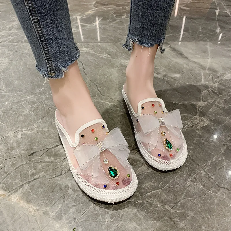 

Роскошные бриллиантовые шлепанцы, кружевные дышащие мягкие женские повседневные сандалии, летняя модная Уличная Повседневная обувь для рыбалки, 2023