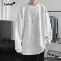 fashion harajuku solid color loose simple man top high quality long sleeve round neck streetwear casual all match sweatshirts