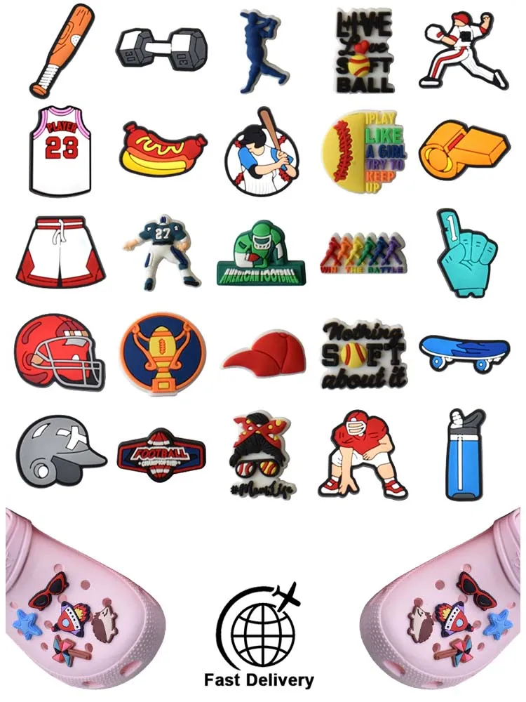 

1Pcs PVC Baseball Sport for Crocs Charms DIY Badge Women Sandals Buckle Kids Pins Decoration Jeans Shoe Accessories Dropshipping
