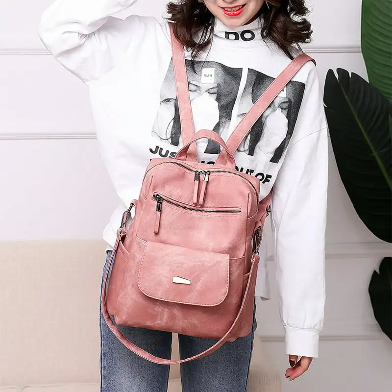 Fashionable PU Leather Designer Women Anti-Theft Large Capacity School Bag with Shoulder Handbag, Stylish Travel Backpack Purse