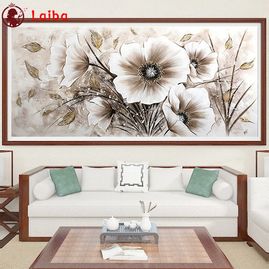 

Новая 5D круглая алмазная живопись, Современное абстрактное искусство, белая Золотая Цветочная наклейка, алмазная вышивка «сделай сам», мозаика для украшения дома