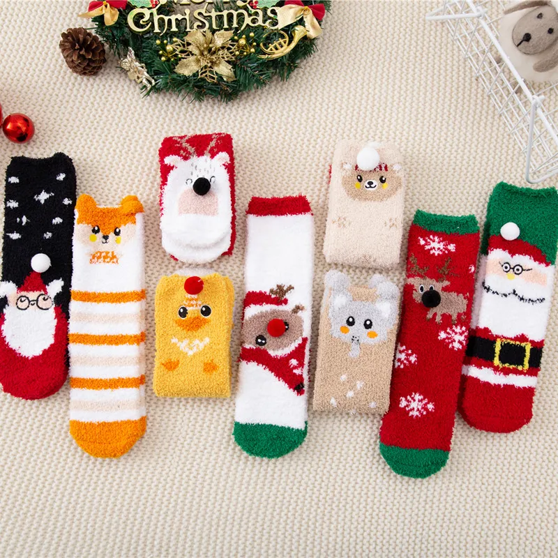 

New Arrivals Christmas Gift Kawaii Lovely Socks Women Sock Winter Warm Colorful Soft Cotton Cute Santa Claus Deer Socks For Girl