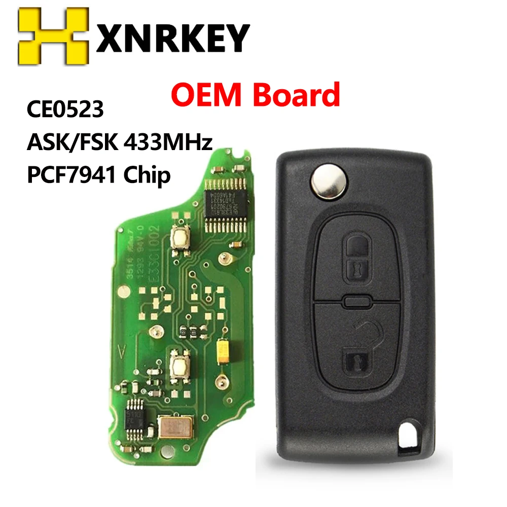 

XNRKEY 2 Buttons Car Remote Key for Peugeot for Citroen Smart Control FSK ASK CE 0523 OEM Flip Control Key 433MHz PCF7941 Chip