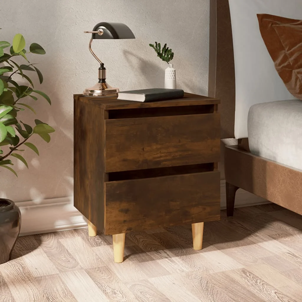 

2 pcs Bedside Cabinet with Solid Wood Legs, Chipboard Nightstands, Side Table, Bedrooms Furniture Smoked Oak 40x35x50 cm