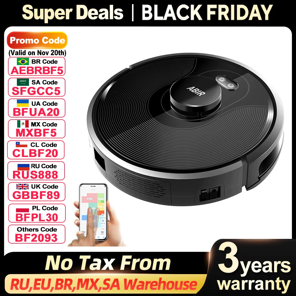 

Робот-пылесос Abir X8, 32 Вт, беспроводной, влажная уборка, пылесборник