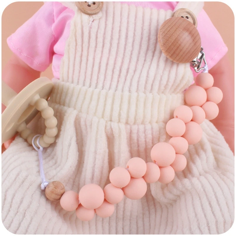 

Baby Pacifier Chain Clip Nursing Soother Holder Silicone Beads Teether Wood Clip