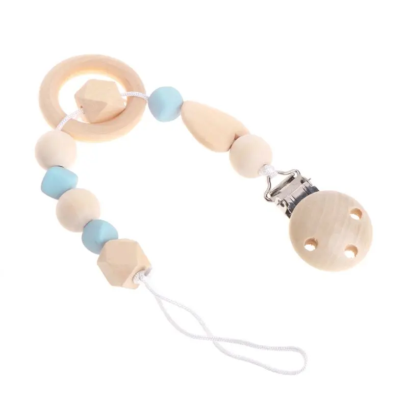 

Baby Wood Pacifier Clip Nature Wooden Teething Chewable Infant Toy Dummy Clip