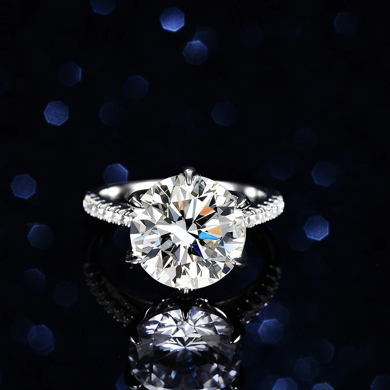 Фото Роскошное классическое обручальное кольцо Yanleyu с 6 когтями, цвет 5CT D, рандомное Женское Обручальное Платиновое ювелирное изделие PT950 №2