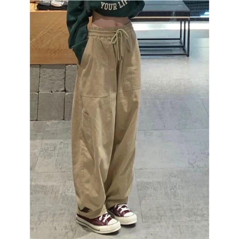 

Cotton Cargo Pants Women's New Korean Version Loose Student Casual Straight Leg Wide-leg Pants High Waist Mop Pants