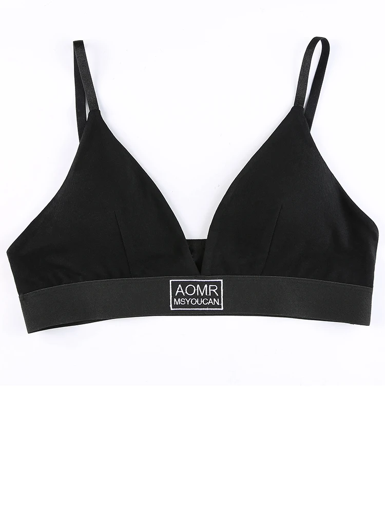 IAMSURE Letter Embroidery Black Basic Bra And Brief Sets Sexy Women Intimates Underwear Summer Camis Lingerie Low Waisted Panty