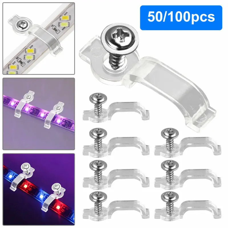 

50/100 Mounting Brackets Clip One-Side Fixing Clips For 3528/5050/5630/3014 SMD LED Waterproof Strip Light Within 10mm Width