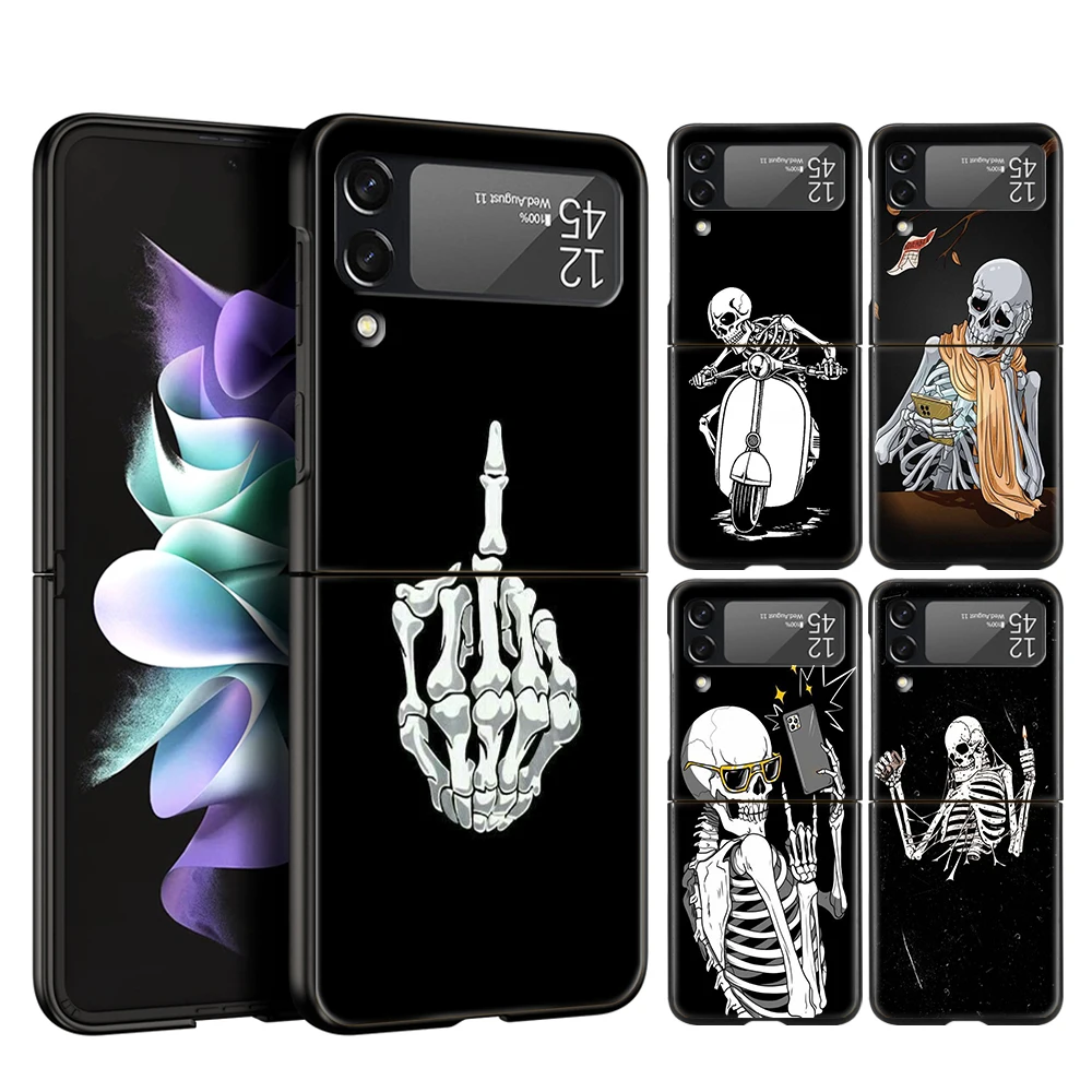 

Cute Skull For Samsung Galaxy Z Flip 4 Bag Black Phone Cover For Galaxy Z Flip 3 Case Shockproof Hard PC Folding Shell Capas Bag