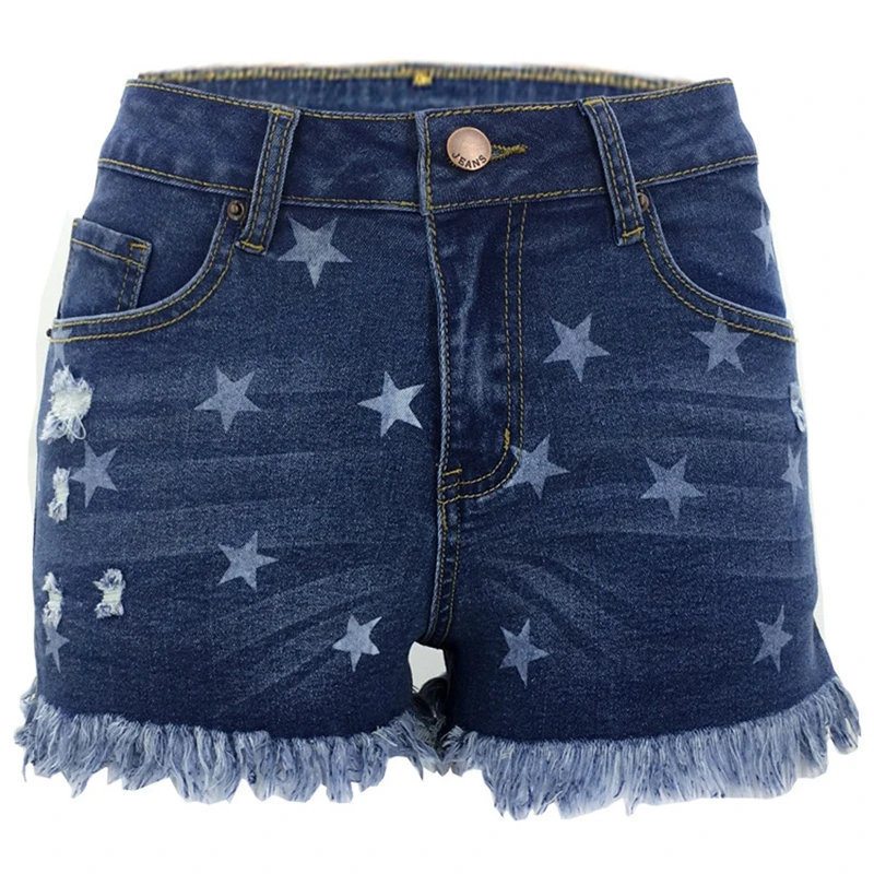 Summer Denim Short Jeans Women Sexy Print Tassel High Waist Hole Ripped Shorts Lady Hot Sale New Casual Plus Size Denim Shorts